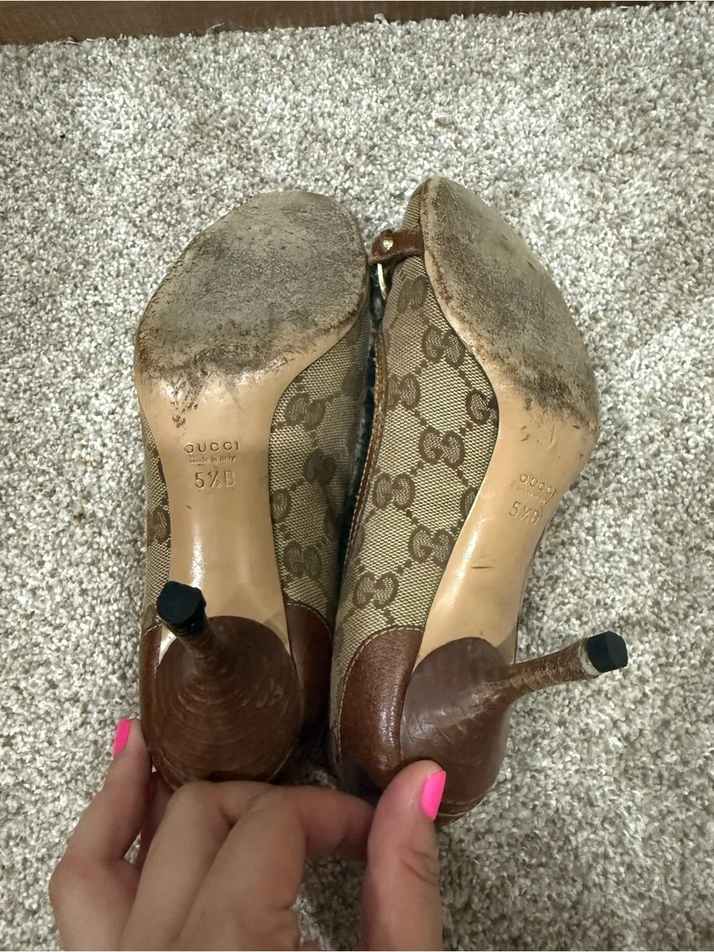 Gucci Beige Brown Monogram Bamboo-Trim High Heels